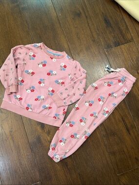 Mini Boden - Pink Floral Sweatshirt & Jogger Pant Set - Pink Posy - Size: 6-7